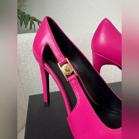 Versace Pink Leather Heels 100cm Size 38 - Picture 5 of 7